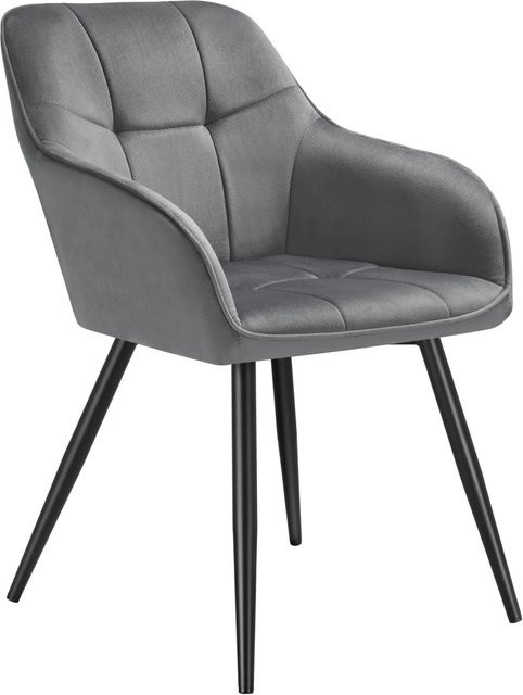 tectake Esszimmerstuhl Marilyn gepolstert in Samtoptik mit Steppmuster und Stahlbeinen, Grau-schwarz, B: 58 cm, T: 62 cm, H: 82 cm - Bild 2