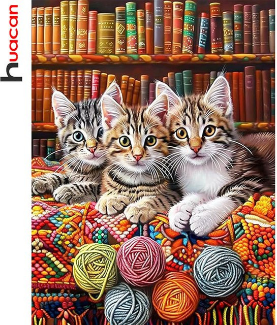 Huacan Diamantmalerei Katze als dekoratives Mosaik-Gemälde mit Rundbohrern in Multicolour, Breite: 30 cm, Höhe: 20 cm, Tiefe: 20 cm - Bild 1