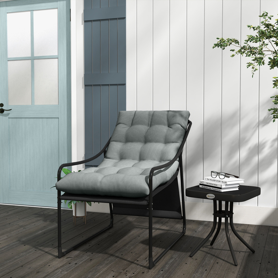 Outsunny Gartensessel mit Armlehnen und Sitzkissen in Grau - Bild 2