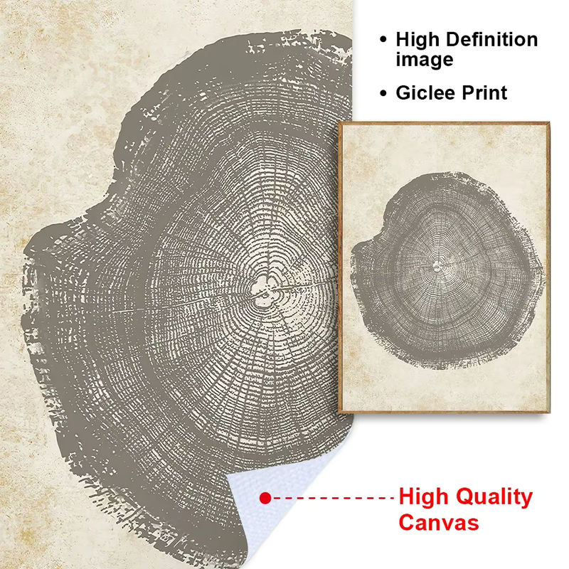Potdemiel Abstrakte Leinwand Wandkunst mit Holz-Baum-Ringen im Boho-Stil, Mehrfarbiges Nordisches Poster für dein Wohnzimmer - Bild 3