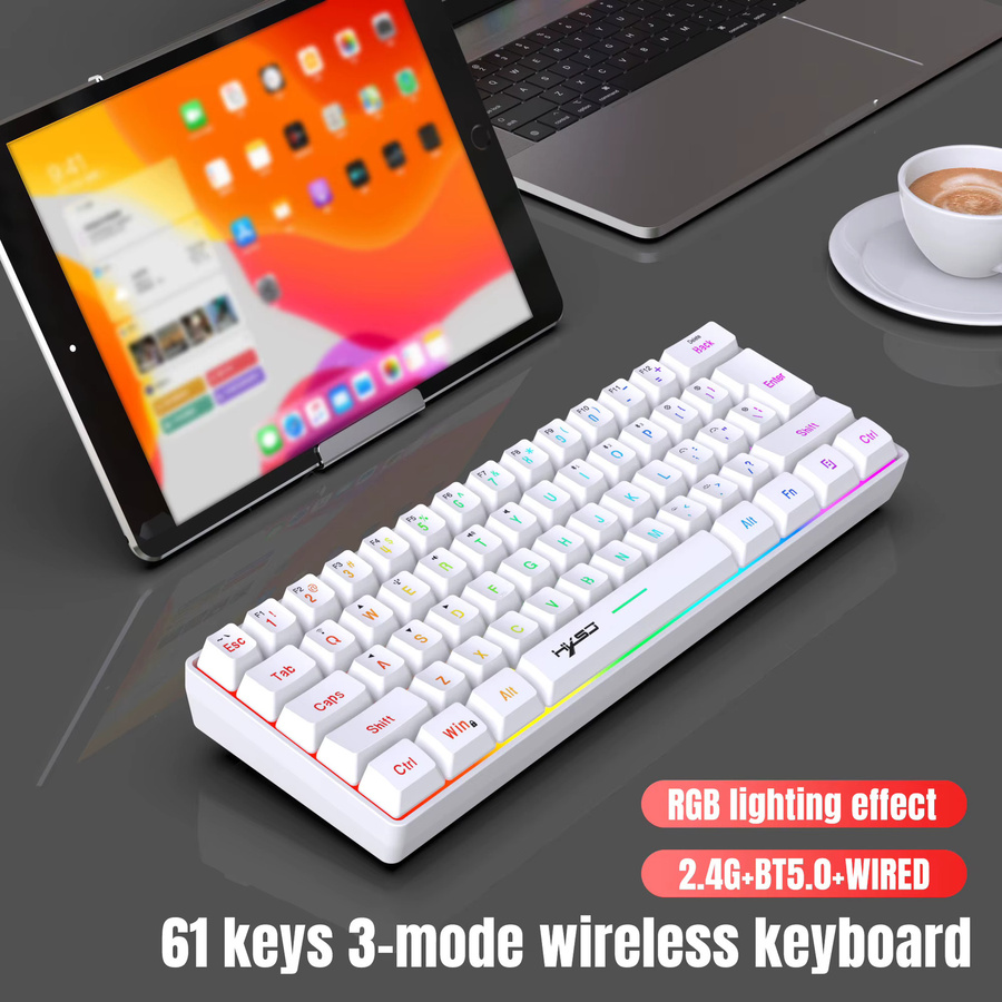 HXSJ L500 Kompakte 60 % Folientastatur in Schwarz mit RGB-Hintergrundbeleuchtung, 3-Modus-Verbindung und Typ-C, wiederaufladbar mit 2000 mAh - Bild 2