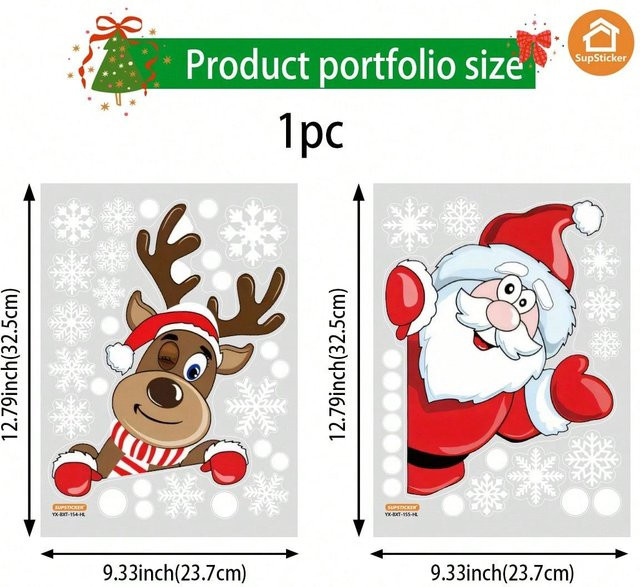 Selbstklebende Weihnachtsaufkleber von Ouyaohong mit niedlichen Cartoon-Rentieren und Weihnachtsmann in Rot und Multicolour aus PVC - Bild 1