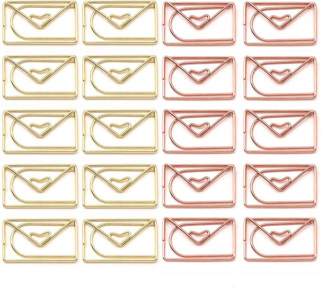 20 Stück Metall Büroklammern in Umschlag-Form als dekorative Lesezeichen und Binder in Pink und Gold - Bild 1