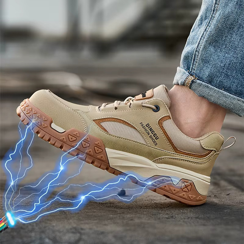 MJYTHF Sicherheitsschuhe für Herren mit Stahlkappe und 10kV Isolierung, durchstichfest und quetschsicher, Farbe: Braun/Beige, EN ISO 20345 - Bild 3