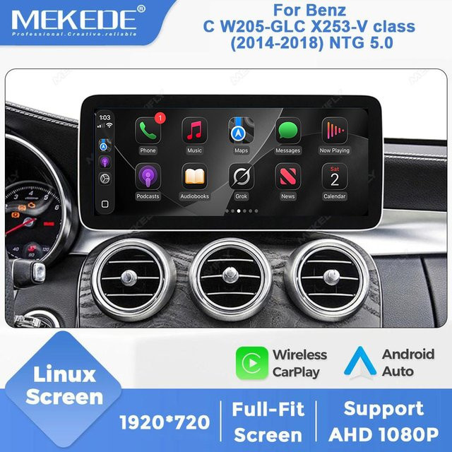 MEKEDE Kabelloses CarPlay Linux-Display für Mercedes Benz W205 GLC A C V Klasse W447 CLA GLA 2015-2019 NTG5.0 mit Android Auto Multimedia-Radio-Player in Schwarz - Bild 1