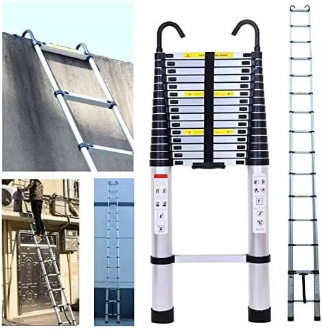 DayPlus Teleskopleiter aus Aluminium mit Haken, silber, Höhe: 6,2 m - Bild 8