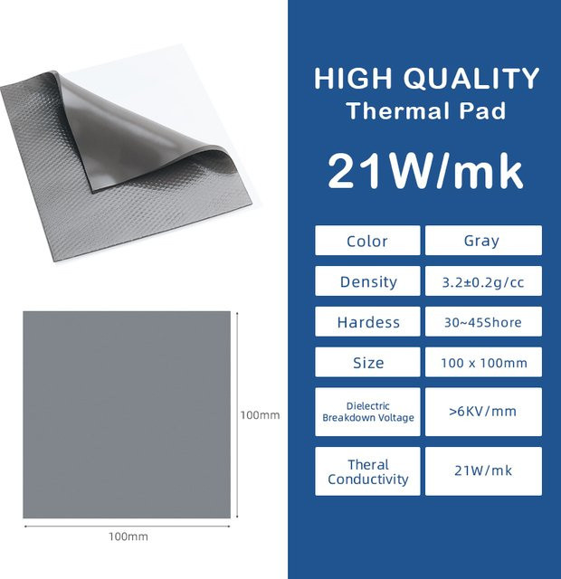 FEHONDA Thermal Pad zur Isolierung für Kühlkörper, Laptop, PCB und LED, Wärmeleitfähigkeit 21W/mk, Maße: 100 x 100 mm, Stärken von 0,5 mm bis 4,0 mm verfügbar - Bild 1