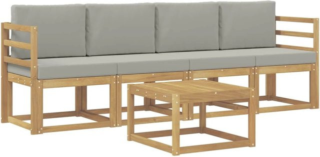 vidaXL Outdoor-Sofagarnitur 5-teilig aus Akazienholz in Weiß-Hellgrau mit Polsterkissen B/T/H: 59 x 59 x 37 cm - Bild 1