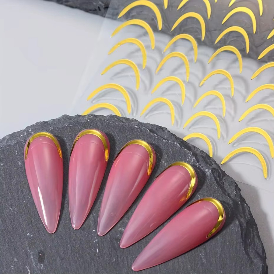 Nagelaufkleber Metallic, Silber Gold, Streifen und Wirbel, Unisex - Bild 3
