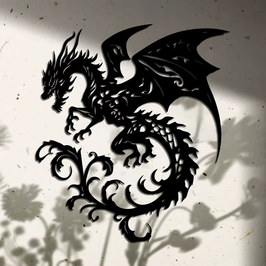 CIFBUY Drachen Wandkunst aus Metall in Schwarz, gotische Dekoskulptur für Zuhause, Hof und Balkon, Breite: 39,98 cm, Höhe: 35,61 cm, Tiefe: 35,61 cm - Bild 2