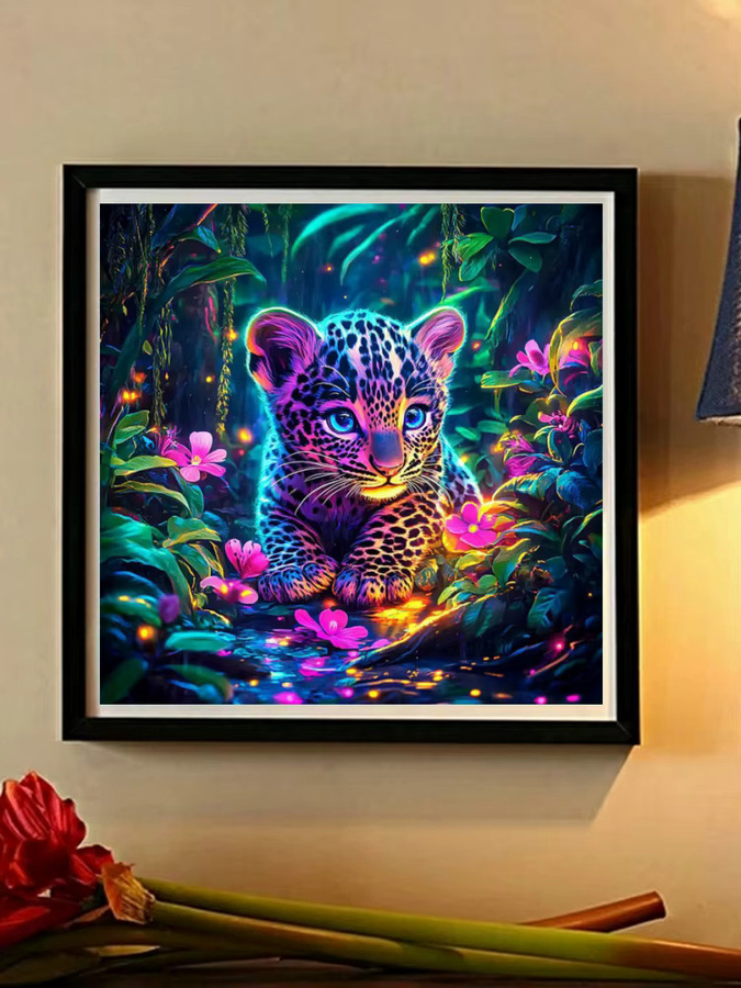 Potdemiel DIY 5D Diamant-Mosaik Set mit niedlichem Leoparden-Motiv in Multicolour, runde Strasssteine, B/B/H: 20 x 20 x 20 cm - Bild 3