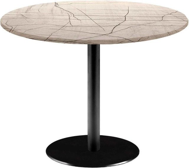 RestooTab Tisch Rome XL rund mit Stein- und Marmordekor in Wollweiß, Grau und Schwarz sowie schwarzem Gestell, Durchmesser: 120 cm, Höhe: 75 cm - Bild 1