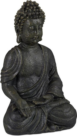 Relaxdays Buddha Figur sitzend aus Polyresin in Dunkelgrau für Feng Shui, H x B x T: 30 x 18 x 11 cm