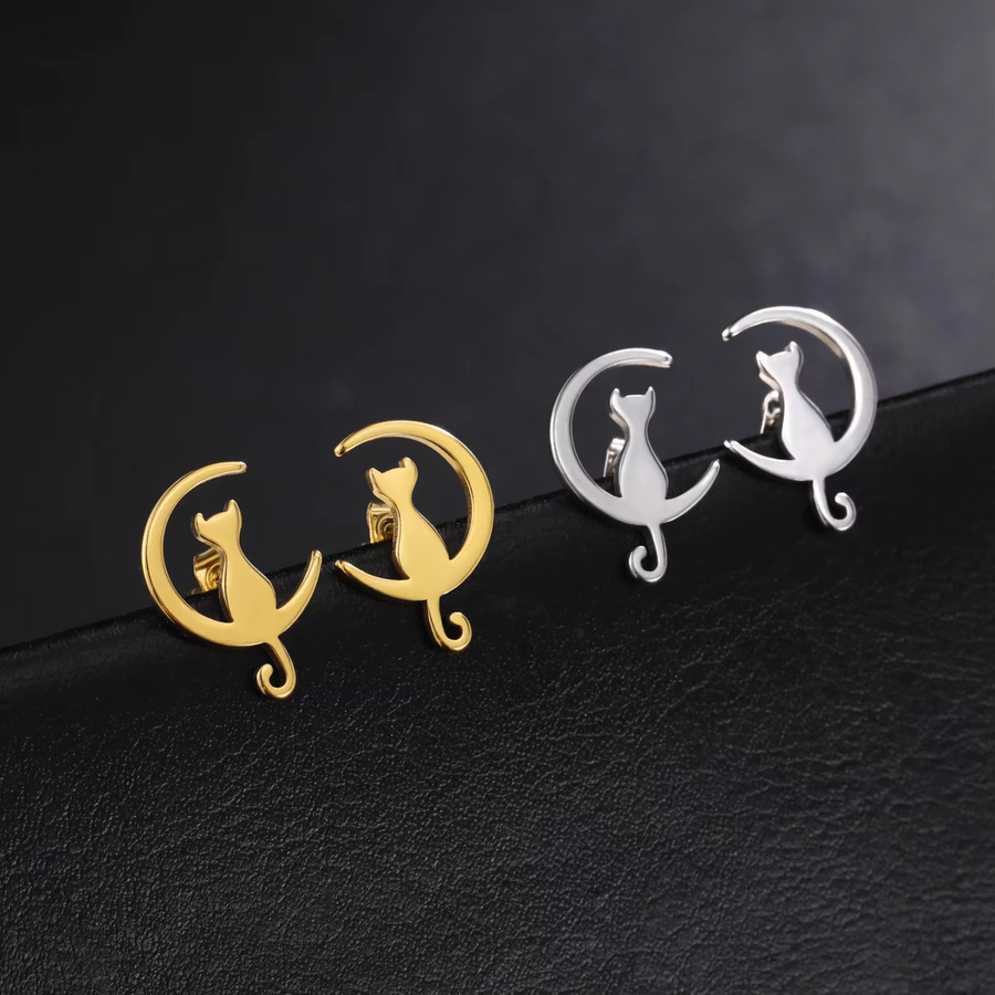 Skyrim Ohrstecker Edelstahl, Mond und Katze, Damen - Bild 2