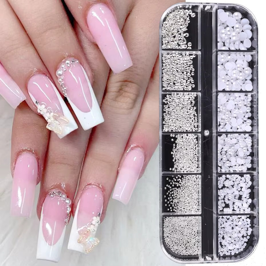 SWEET TREND Nagelperlen Weiß, 3D Perlen Strass Mix, Glänzend - Bild 2