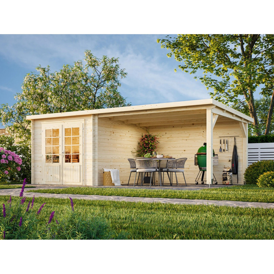 Palmako Ella Blockbohlenhaus aus Fichtenholz in Hellbraun mit Flachdach und modernem Design B/H/T: 614 x 214 x 300 cm - Bild 2