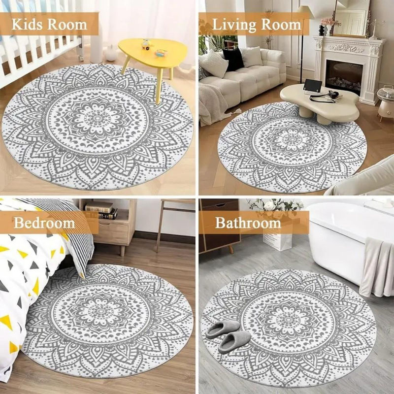 Runder Boho-Teppich von Binchi Furniture mit Regenbogen-Sonnen-Druck, waschbar und rutschfest, Durchmesser: 160 cm - Bild 2