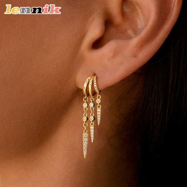 LENNIK Ohrstecker mit Anhänger, Gold, Zirkonia, Damen - Bild 1