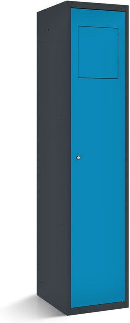 rotstahl Wäschesammelschrank mit Einwurfklappe und Scharniertüren, Blau/Anthrazit, B: 40 cm, T: 50 cm, H: 180 cm - Bild 1