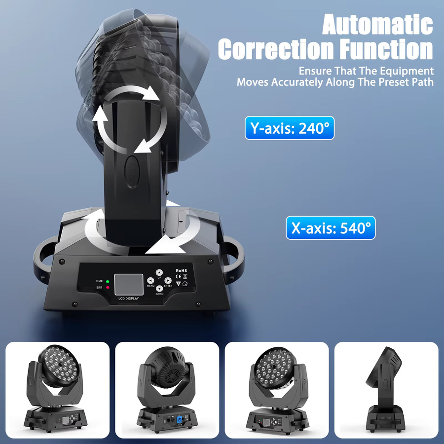 U'King RGBW Moving Head LED Wash Licht mit 36x8W SMD, 230W, DMX512, 16CH, Zoom Effekt, Schwarz - Bild 5