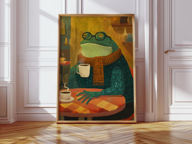 Lustiges Pop-Art Tierposter von SHENCHEN mit einem Frosch, der Kaffee trinkt, mehrfarbiges Papierposter für Kinderzimmer - Bild 1