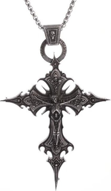 Anhänger Halskette Templerkreuz Medaillon, Edelstahl, Silber, Unisex - Bild 1