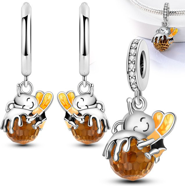 Qikaola Schmuck-Set, Ohrringe, Anhänger, 925 Silber, Biene, Kristall - Bild 1