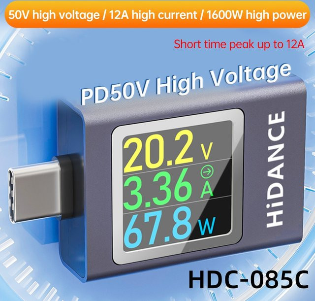 Voktta HDC-085C Multifunktions-Digitalanzeige DC-Spannung Amperemeter und Leistungsmesser mit PD3.1 Typ C Handy-Ladetester in Weiß - Bild 1