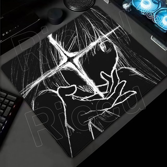 Riccu Mauspad Anime-Mädchen mit Schwarz-Weiß-Linien Design für Büro und Gaming in Schwarz und Weiß - Bild 1