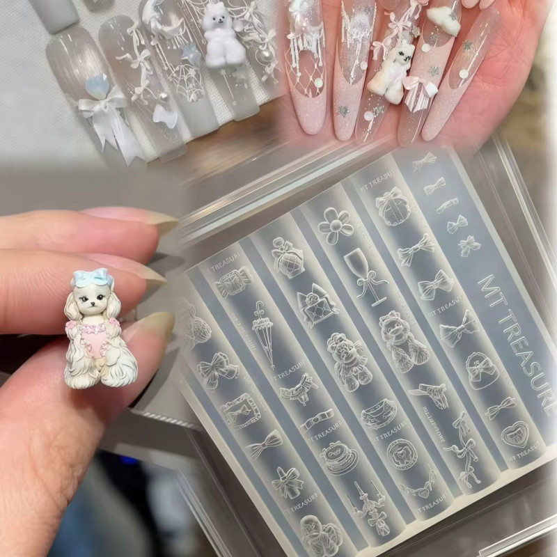 Silikonform für Nagelkunst und Desserts, Malteser-Hundeschleife und Katzen-Spitze, transparent - Bild 1
