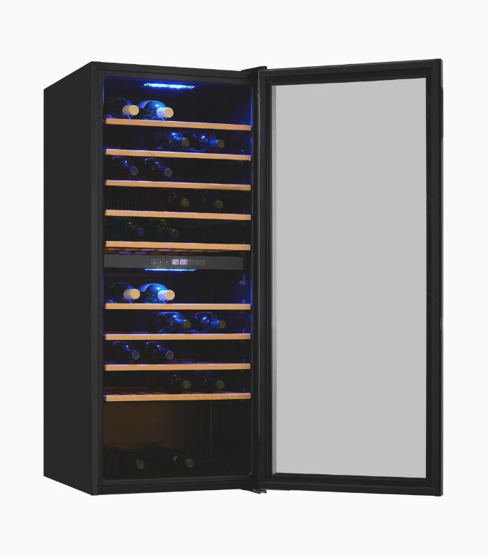 WS2-114-GTE-160G Zwei-Zonen-Glastürkühlschrank in Schwarz mit Dual Zone Cooling und LED-Innenbeleuchtung, B/T/H: 57,5 x 66,0 x 194,0 cm - Bild 1
