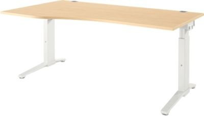 Schäfer Shop Genius Schreibtisch ERGOSTYLE S, manuell höhenverstellbar, Rechteck, C-Fuß, Ansatz links, Farbe Ahorn/Weiß, B: 180 cm, T: 80-100 cm, H: 67,5-89,5 cm - Bild 1
