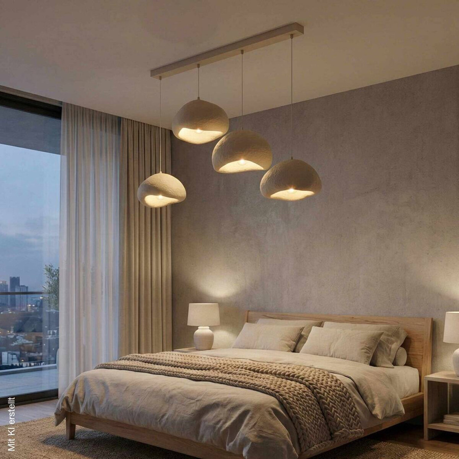 Opviq Pendelleuchte beige aus Fiberglas und Metall mit 4 E27 Fassungen, B/H/T: 154 x 110 x 46 cm - Bild 2