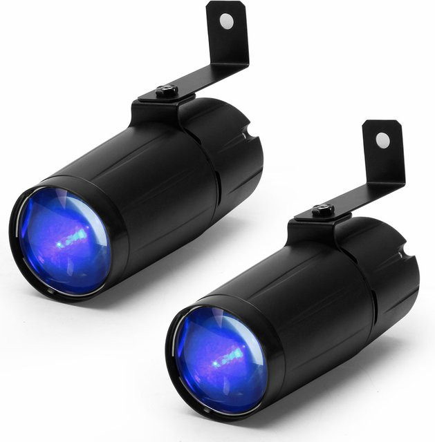 U'King 2er Set LED Pinspot Scheinwerfer 3W Schwarz für DJ, Disco und Party mit Spiegelkugel-Effekt - Bild 1