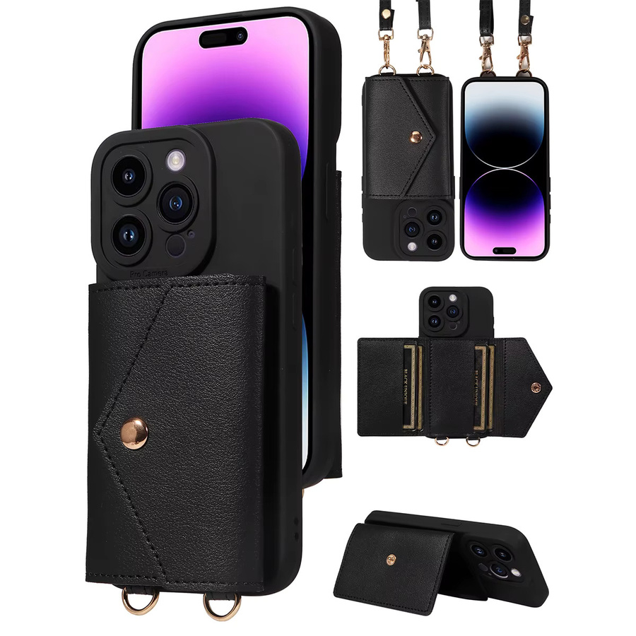 EAACAA Kunstleder-Handyhülle als Brieftaschen-Schutzhülle mit Trageriemen für iPhone, erhältlich in Schwarz und Rot - Bild 6
