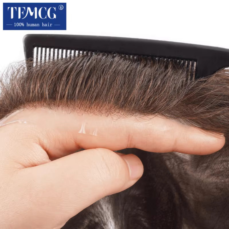 Haarprothese für Herren, 100 % Echthaar, V-Schleife, ultradünne Haut - Bild 2
