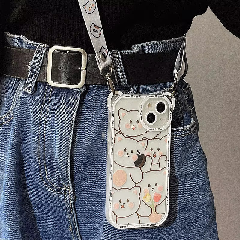 KASONPAI Handyhülle mit Lanyard im niedlichen Bär-Design für iPhone 11 bis iPhone 17 Pro Max aus weichem TPU - Bild 2