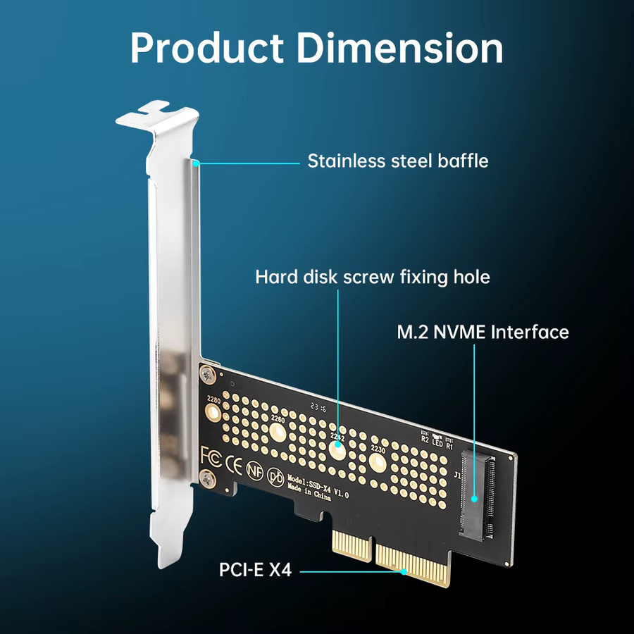 FENVI M.2 NVMe zu PCI-E X4 Konverter Adapter für SSD M-Key, Erweiterung auf PCIe X4 X8 X16, Schwarz - Bild 3