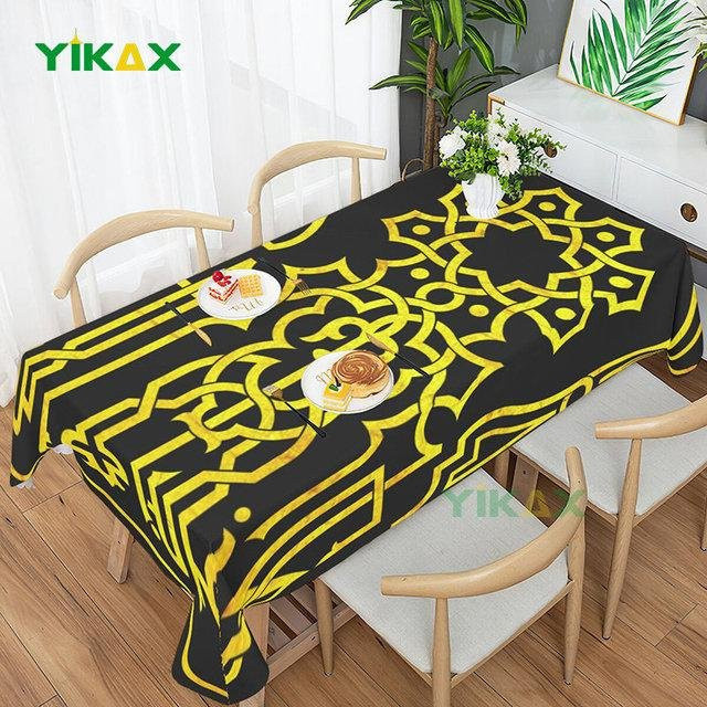 Wasserdichte Tischdecke Your Warm Home mit islamischem Blumenmuster für Ramadan und Eid Mubarak, rechteckig, Schwarz, Breite: 70 cm, Tiefe: 40 cm - Bild 1