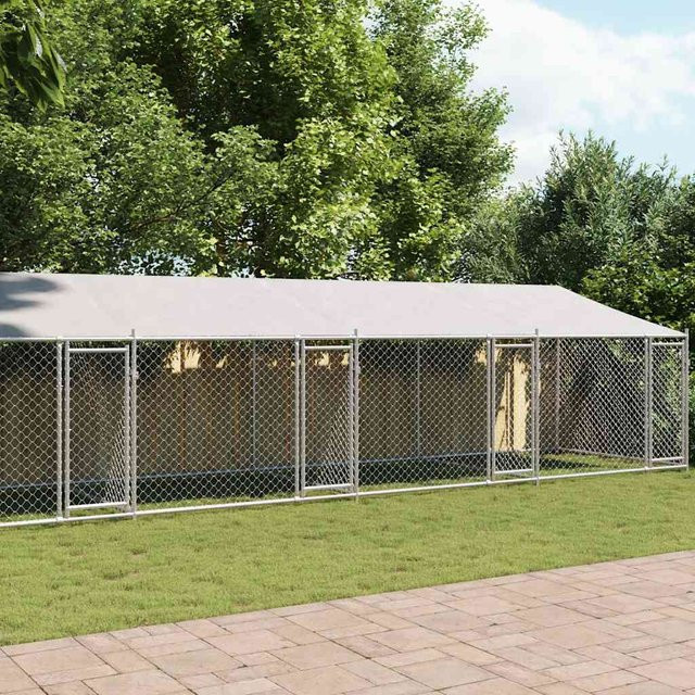 vidaXL Hundezwinger aus Metall mit wetterfestem Dach und Türen in Grau, B: 12 m, T: 2 m, H: 2 m - Bild 2