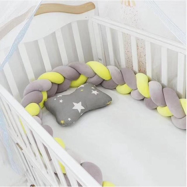 Chose One Babybett Kollisionsschutz Bettstreifen mit Dreistrang-Zopf Polsterung in Grau, Länge: 3,6 m - Bild 1
