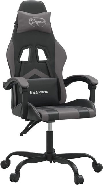 vidaXL Gaming-Stuhl drehbar in Schwarz und Grau aus Kunstleder mit Kopfstütze und Armlehnen - Bild 1