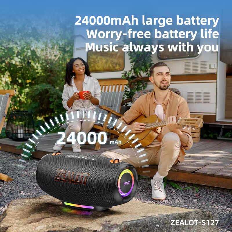 Zealot S127100W Tragbarer kabelloser Subwoofer mit RGB-Licht und 24000-mAh-Akku in Schwarz - Bild 5