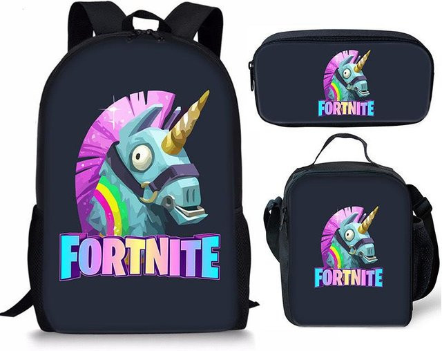 3-teiliges Fortnite Schulset mit Rucksack, Schultasche, Federmäppchen und Brotdose in Blau von Discover Intime - Bild 1