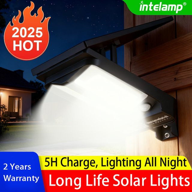 Intelamp Solar Flutlicht mit Bewegungssensor, 1200 Lumen, Wasserdichtes Außenlicht in Schwarz für Garten und Wand - Bild 1