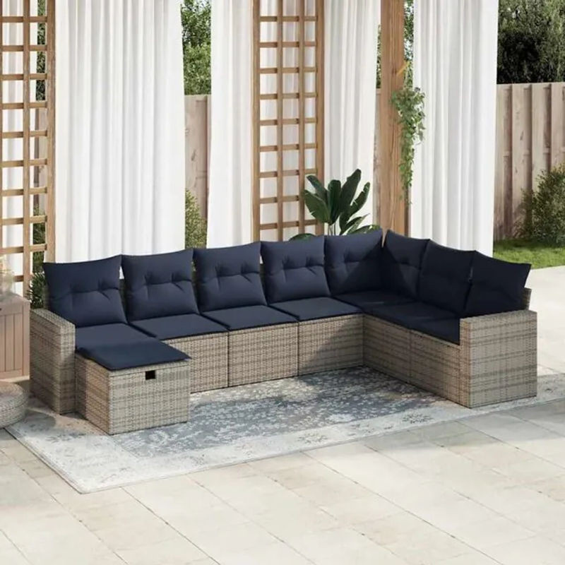 8-tlg. Garten-Sofagarnitur aus Polyrattan mit Kissen in Grau von Vidaxl - Bild 1