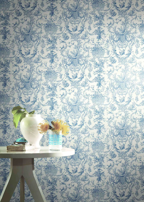 Pixel&Wall Toile de Jouy Tapete Vintage Wandaufkleber mit Blumenmuster in Marineblau - Bild 4