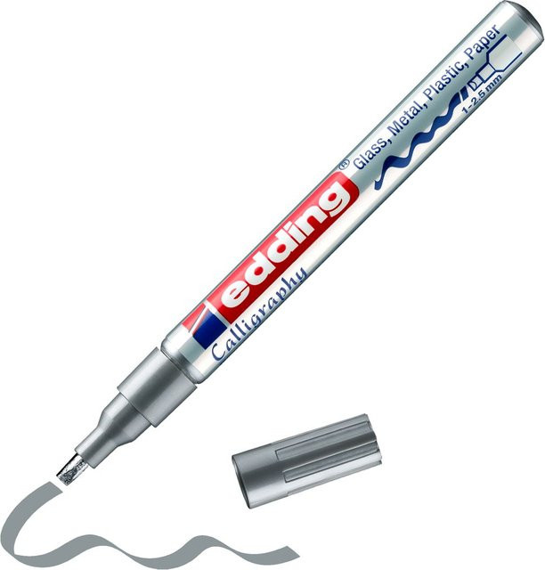 edding 753 Glanzlack-Marker Kalligraphie Silber Permanent mit Brush-Spitze - Bild 1