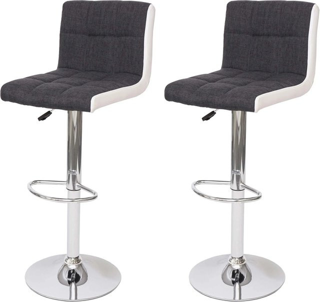 PROREGAL 2er-Set Barhocker höhenverstellbar mit Lehne in Dunkelgrau und Weiß aus Stoff und Kunstleder mit Chromfuß - Bild 1