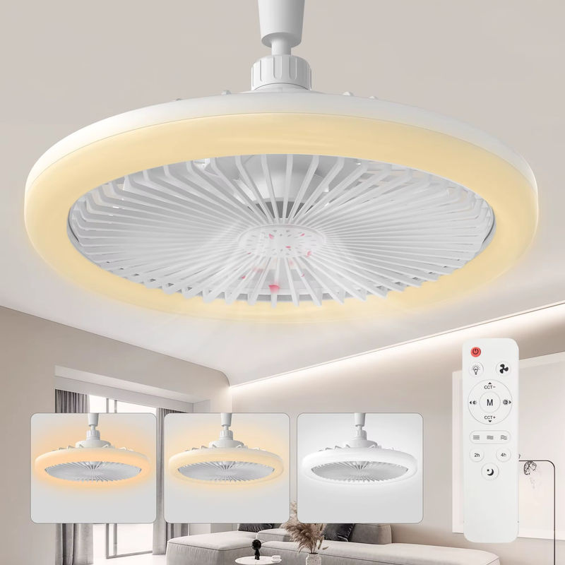 IRALAN Deckenventilator mit Licht in Weiß, dimmbar, E27-Fassung, 3 Lüftergeschwindigkeiten, modern und rund - Bild 2